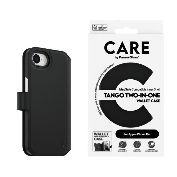 CARE by PanzerGlass iPhone 16e/17e Etui Tango Two-in-One Wallet MagSafe Svart