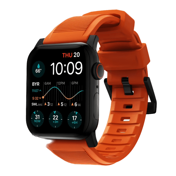 Nomad Apple Watch 44/45/46mm/Apple Watch Ultra Armbånd Rugged Band Black Hardware Ultra Orange