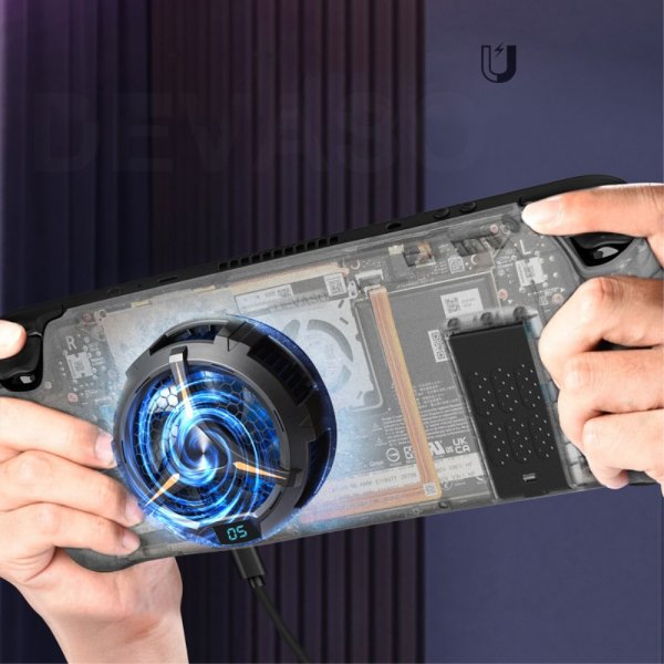 Devaso Steam Deck Deksel med stativ og magnetisk vifte Svart
