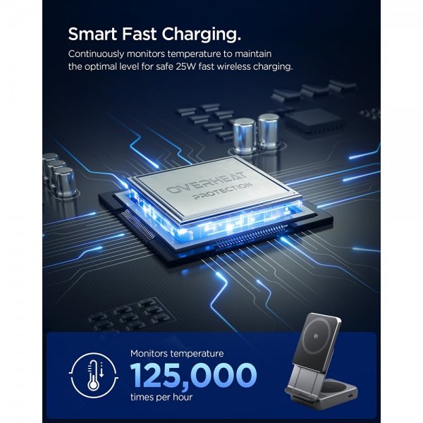 Spigen Essential 2-i-1 Sammenleggbar Trådløs Ladestasjon MagSafe Qi2 25W