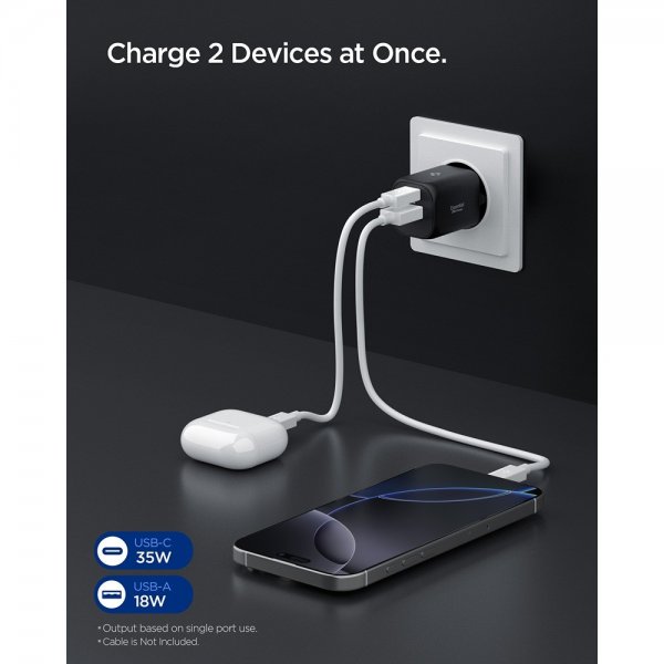 Spigen Essential Lader 35W 1xUSB-C 1xUSB-A Svart