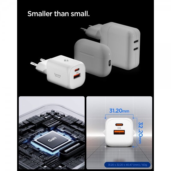 Spigen Essential Lader 35W 1xUSB-C 1xUSB-A Hvit