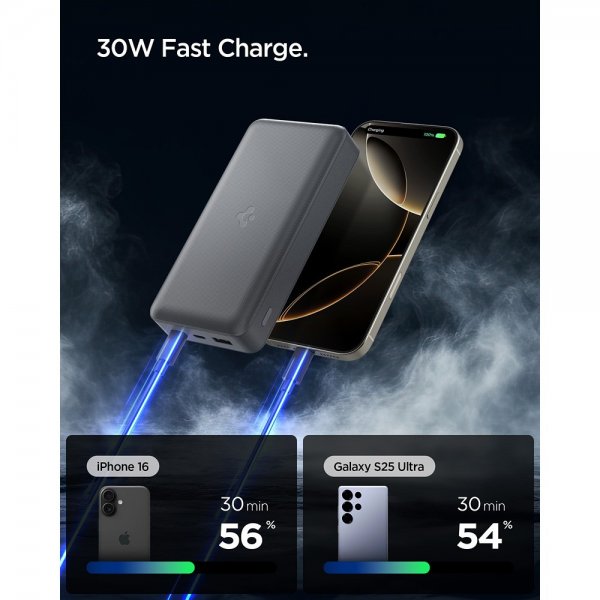 Spigen Essential Powerbank 30 000 mAh 30W Grå