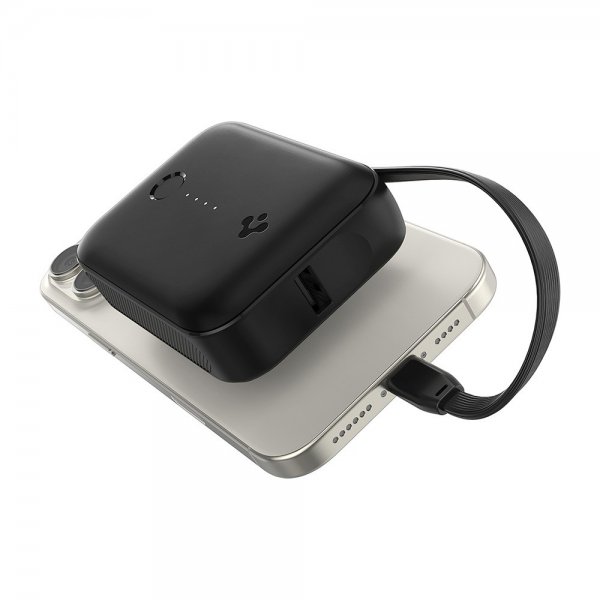 Spigen Essential Powerbank med innebygd Kabel 10 000 mAh 30W Svart