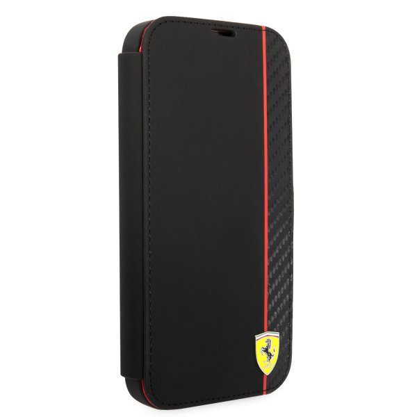 Ferrari iPhone 14 Pro Etui Carbon Effect Metal Logo Svart