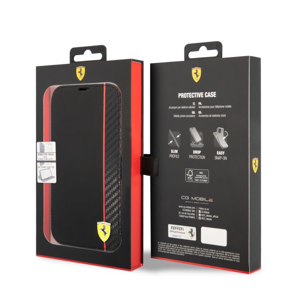 Ferrari iPhone 14 Pro Etui Carbon Effect Metal Logo Svart