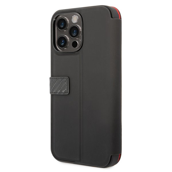 Ferrari iPhone 14 Pro Max Etui Carbon Effect Metal Logo Svart