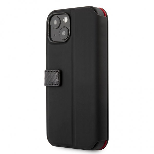 Ferrari iPhone 13 Mini Etui Carbon Effect Metal Logo Vertical Stripe Svart