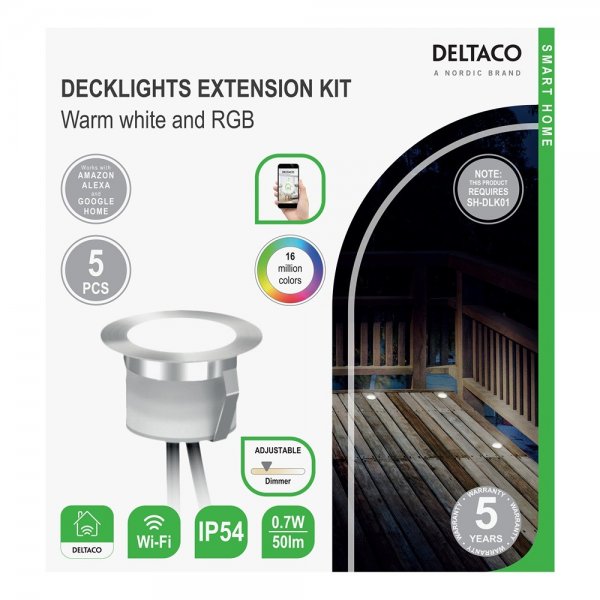 Deltaco Smart Home Forlengersett for SH-DLK01 Patio belysning 5-pakning