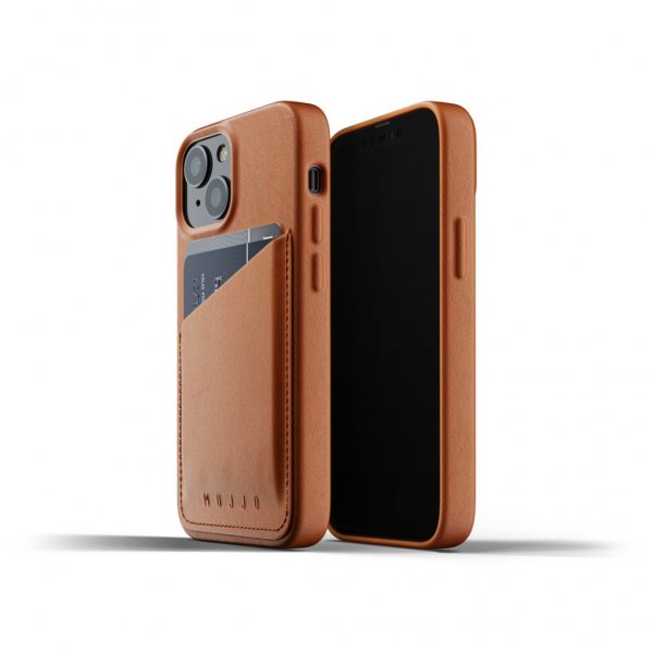 Mujjo iPhone 13 Mini Deksel Full Leather Wallet Case Tan