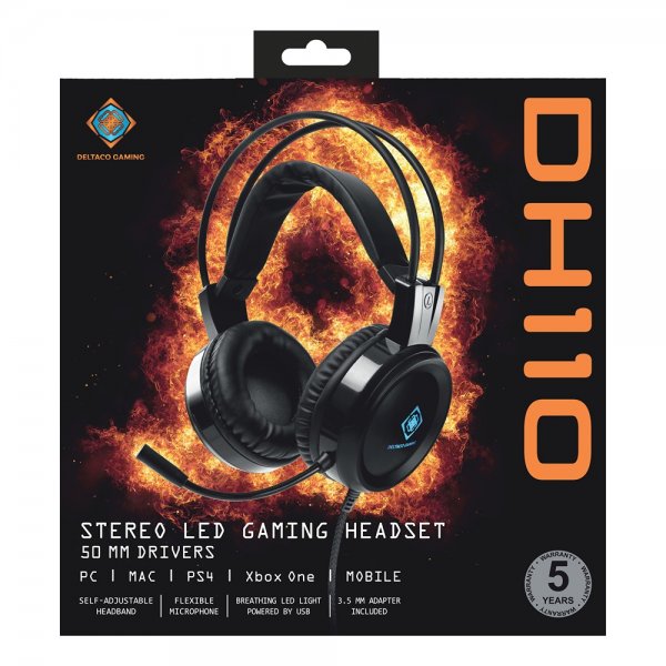 Deltaco Gaming DH110 Gaming Headset LED Svart