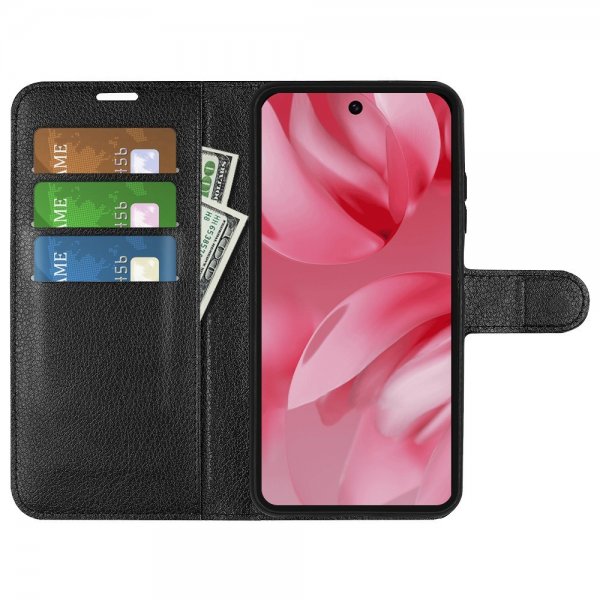 Google Pixel 10/Pixel 10 Pro Etui Litchi Svart