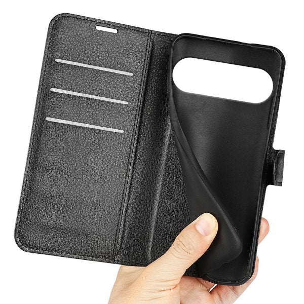 Google Pixel 10/Pixel 10 Pro Etui Litchi Svart