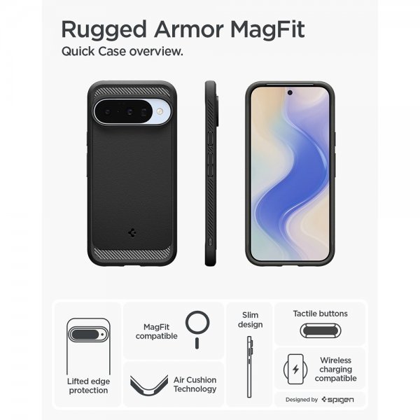 Spigen Google Pixel 10/Pixel 10 Pro Deksel Rugged Armor MagFit Matte Black