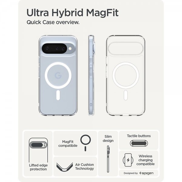 Spigen Google Pixel 10/Pixel 10 Pro Deksel Ultra Hybrid MagFit Clear White