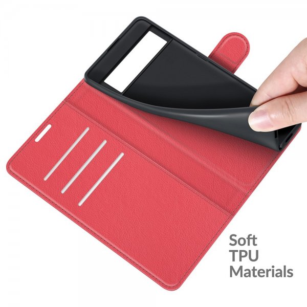 Google Pixel 6 Etui Litchi Rød