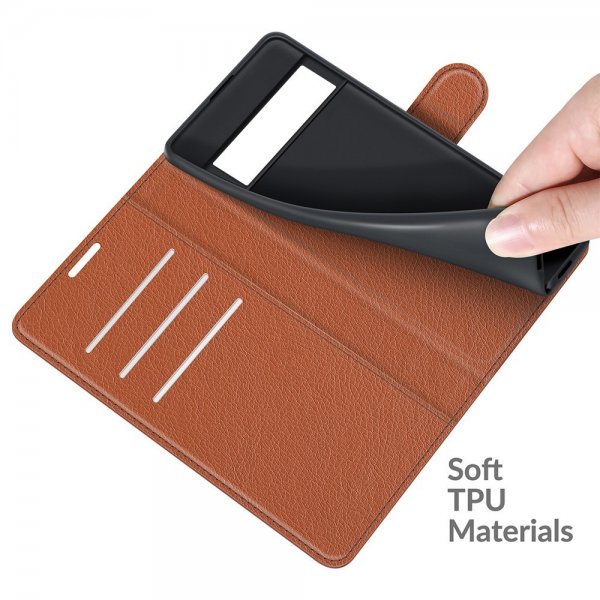Google Pixel 6 Pro Etui Litchi Brun