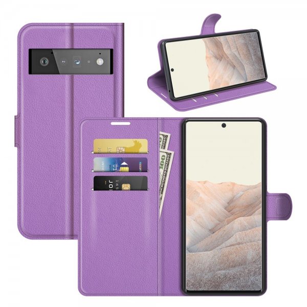 Google Pixel 6 Pro Etui Litchi Lilla