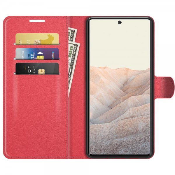 Google Pixel 6 Pro Etui Litchi Rød