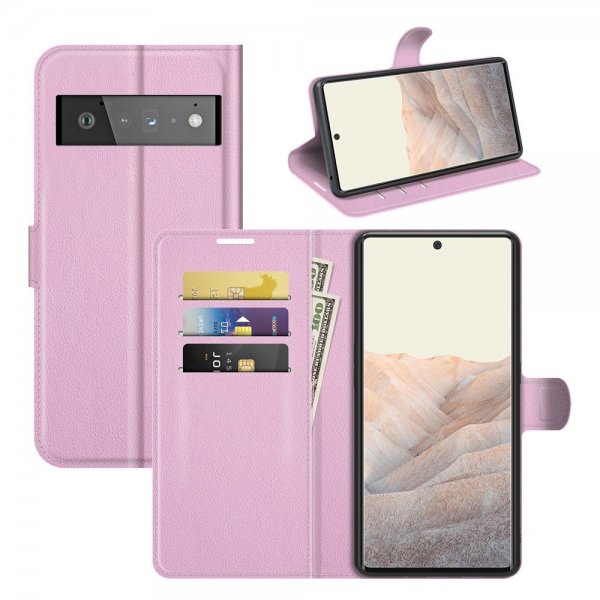 Google Pixel 6 Pro Etui Litchi Rosa