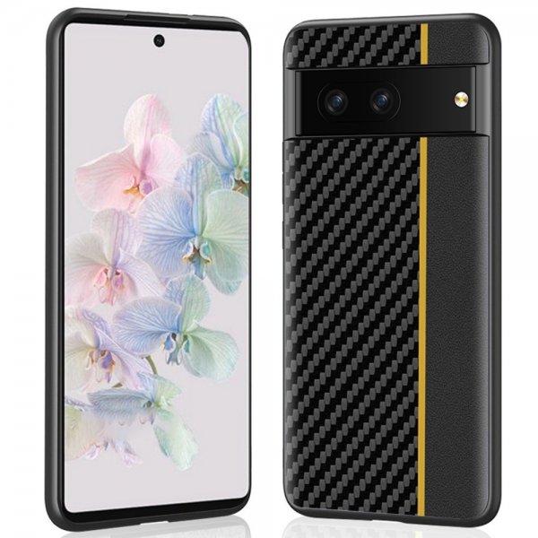 Google Pixel 7 Deksel Karbonfibertekstur Stripe Svart Gul
