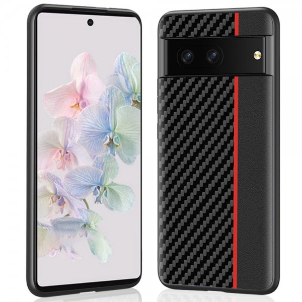 Google Pixel 7 Deksel Karbonfibertekstur Stripe Svart Rød