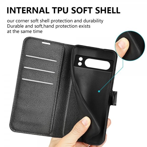 Google Pixel 8 Pro Etui Litchi Svart