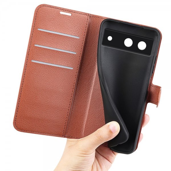 Google Pixel 8a Etui Litchi Brun