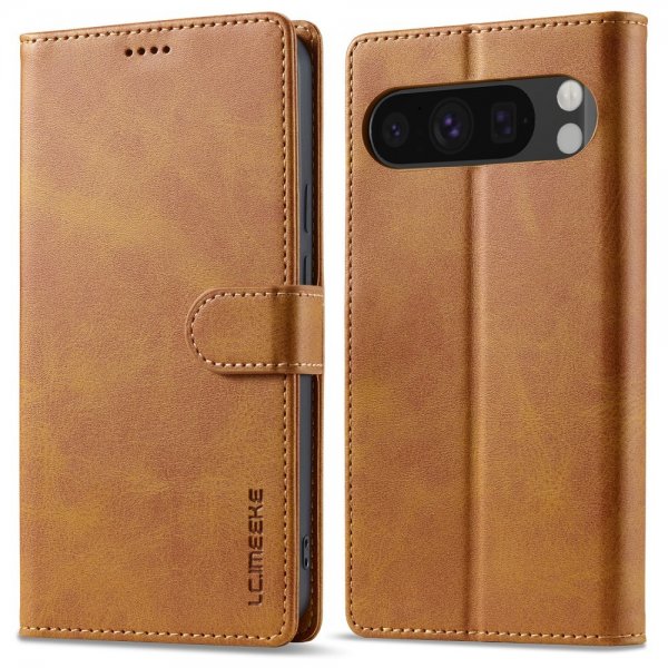 Lc.Imeeke Google Pixel 9/Pixel 9 Pro Etui med Kortlomme stativfunksjon Lysebrun