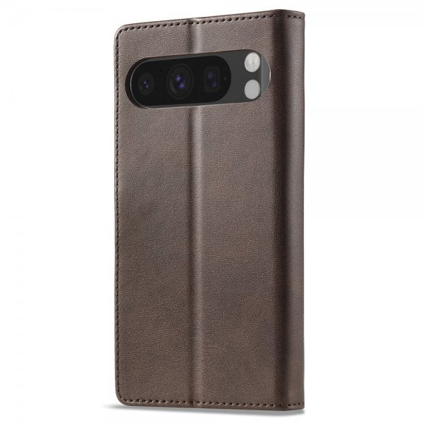 Lc.Imeeke Google Pixel 9/Pixel 9 Pro Etui med Kortlomme stativfunksjon Mørkebrun