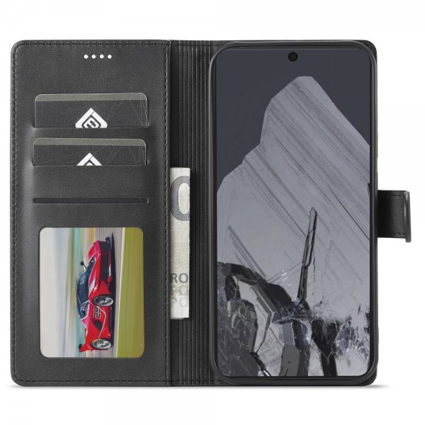 Lc.Imeeke Google Pixel 9/Pixel 9 Pro Etui med Kortlomme stativfunksjon Svart
