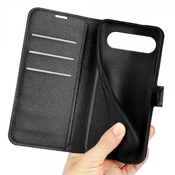 Google Pixel 9 Pro XL Etui Litchi Svart