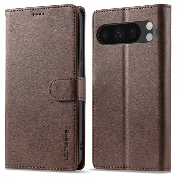 Lc.Imeeke Google Pixel 9 Pro XL Etui med Kortlomme stativfunksjon Mørkebrun
