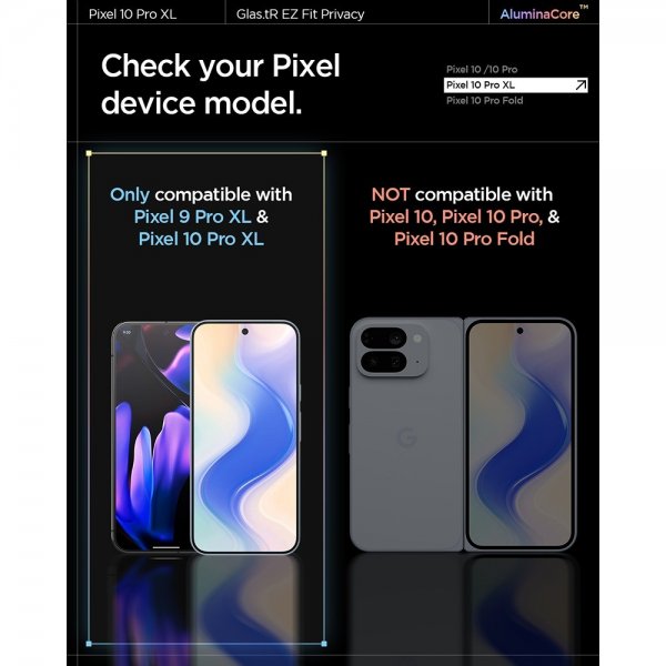 Spigen Google Pixel 9 Pro XL/Pixel 10 Pro XL Skjermbeskytter GLAS.tR EZ Fit Privacy 2-pakning