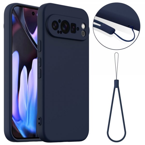Google Pixel 9 Pro XL Deksel med Stropp Silikon MagSafe Mørkeblå