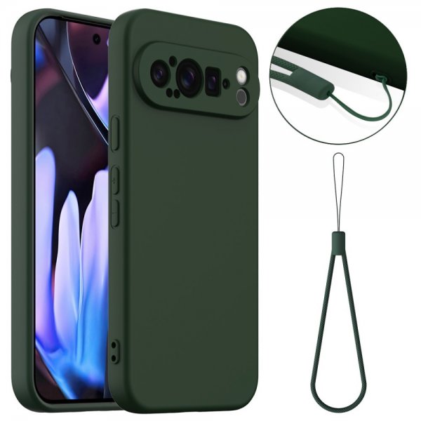 Google Pixel 9 Pro XL Deksel med Stropp Silikon MagSafe Mørkegrønn