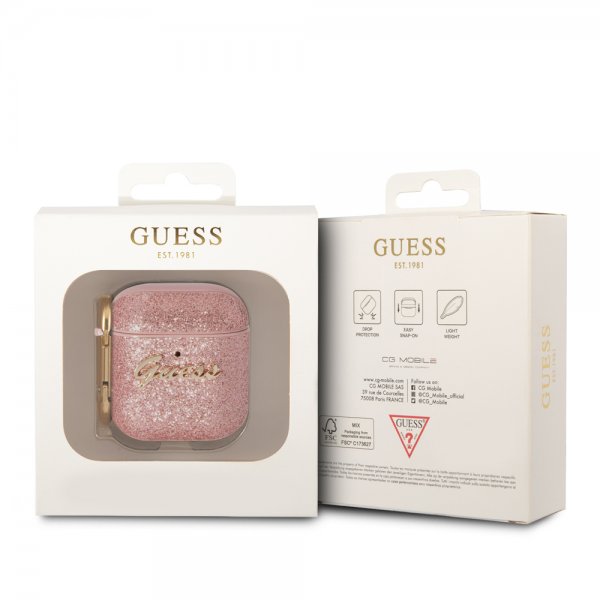 Guess AirPods 1/2 Deksel Glitter Flakes Rosa