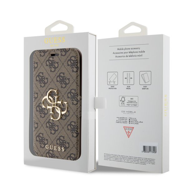 Guess iPhone 15 Etui 4G Logo Brun