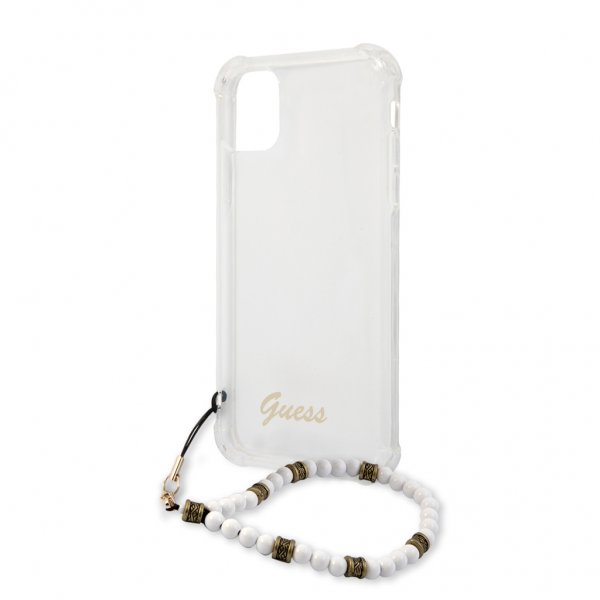 Guess iPhone 11 Deksel Script & Pearls Hvit Klar