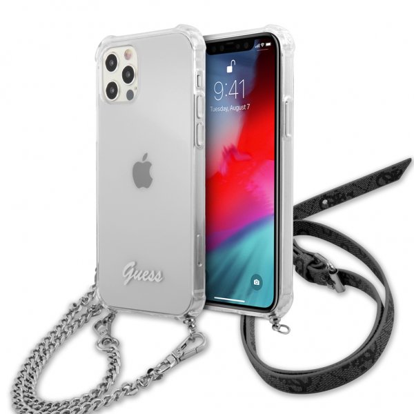 Guess iPhone 12 Pro Max Deksel Chain & Script Sølv Klar