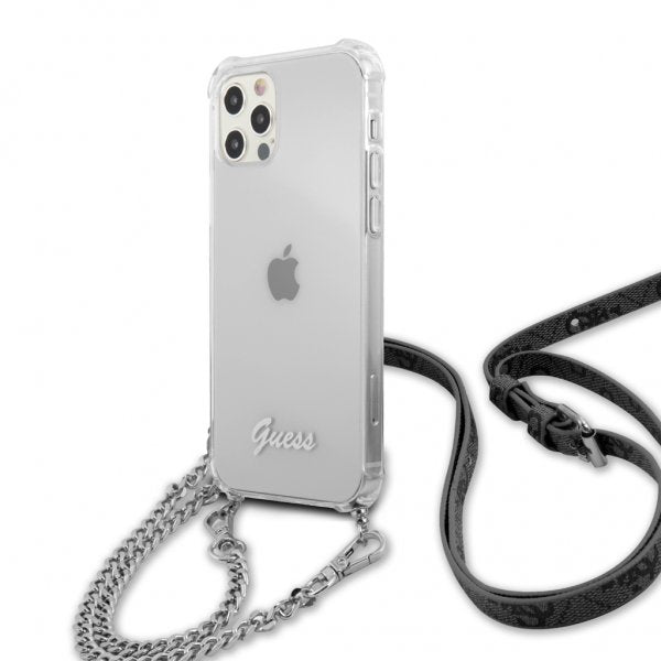 Guess iPhone 12 Pro Max Deksel Chain & Script Sølv Klar