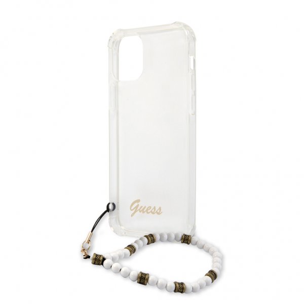 Guess iPhone 12 Pro Max Deksel Script & Pearls Hvit Klar