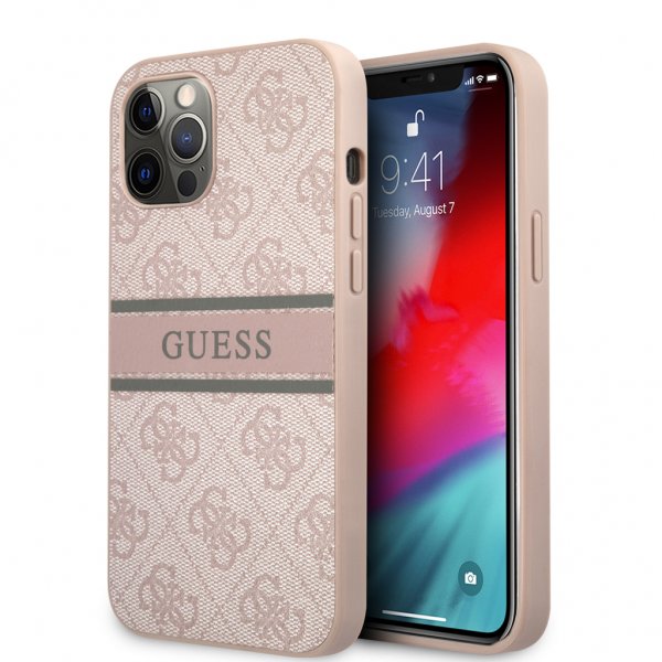 Guess iPhone 12/iPhone 12 Pro Deksel Printed Stripe Rosa