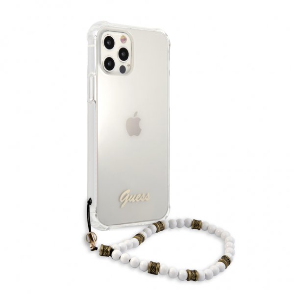 Guess iPhone 12/iPhone 12 Pro Deksel Script & Pearls Hvit Klar