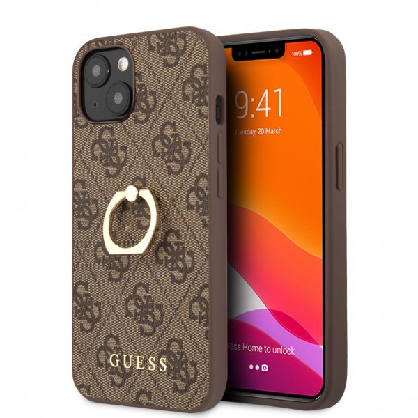 Guess iPhone 13 Deksel Ring Stand Brun