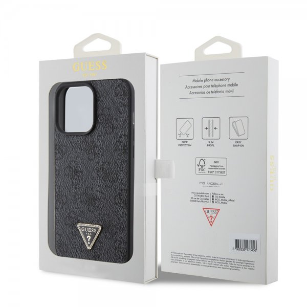 Guess iPhone 15 Pro Max Deksel 4G Metal Triangle Strass Svart