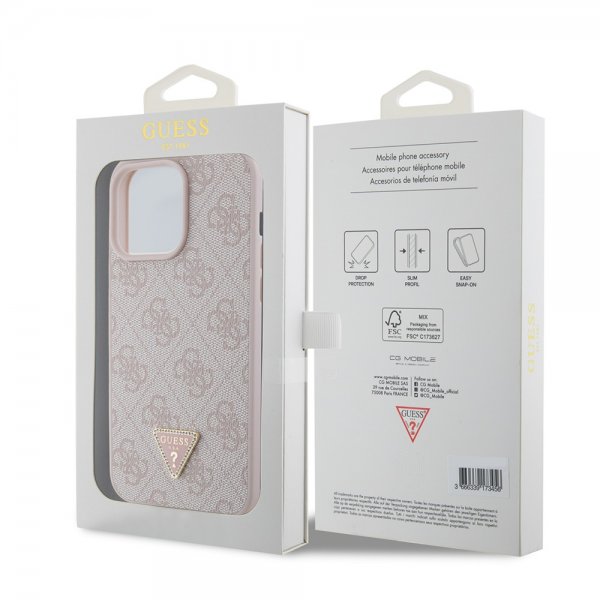 Guess iPhone 15 Pro Max Deksel 4G Metal Triangle Strass Rosa
