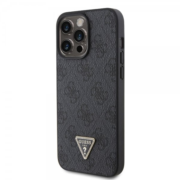 Guess iPhone 15 Pro Max Deksel Metal Logo Strass Crossbody Strap Svart
