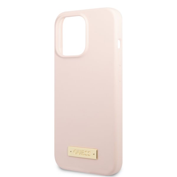 Guess iPhone 13 Pro Deksel Silicone Metal Plate MagSafe Rosa