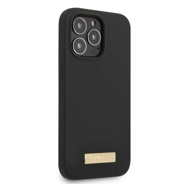 Guess iPhone 13 Pro Max Deksel Silicone Metal Plate MagSafe Svart